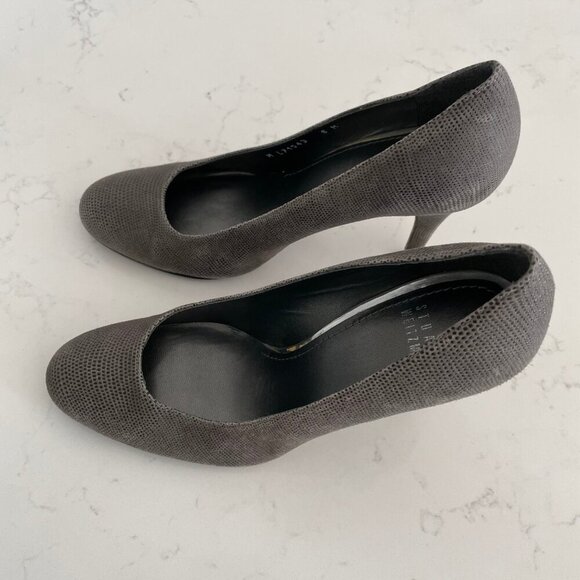 Stuart Weitzman Designer Classic Textured Leather 3.75" Heeled Shoes Grey Sz 8M - Picture 3 of 14